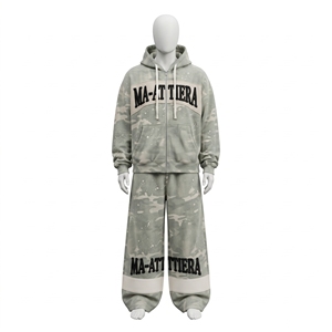 Conjunto de chándal de camuflaje para hombre, sudadera con capucha extragrande con cremallera y pantalones deportivos de pierna ancha, conjunto de dos piezas de ropa urbana personalizada - Product Image 3