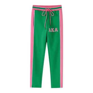 Pantalon de jogging AKA Green Air Tech Fleece pour femme, rayures roses, confort premium - Product Image 1