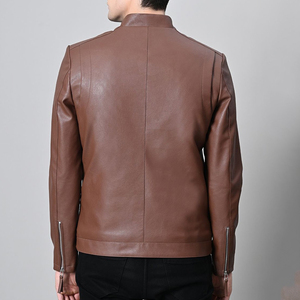 Best Price Custom <b>Men</b> Fashion Leather <b>Jacket</b> Canvas <b>Thin</b> Stand Collar Front Logo High Quality Outdoor Use - Product Image 5