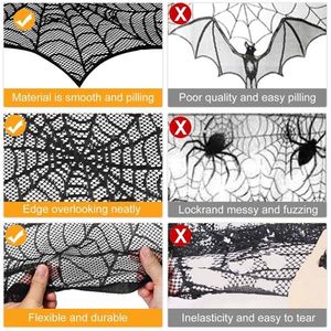 2 Piezas de Mantón de Halloween de 96"x18" con Encaje Negro, Diseño de Telaraña y Murciélago, Tela Suave Antiarrugas para Decoración del Hogar - Product Image 6