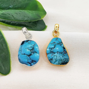 Raw Turquoise Collet Set Pendant Handmade Birthstone Gold Plated Charms Healing Crystal Jewelry 10-12mm Turquoise Collet Charm - Product Image 1