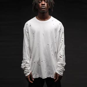เสื้อยืดผู้ชายแบบใหม่ สไตล์ดิสเทรส 100% ผ้าฝ้าย คอกลม ใส่สบาย ระบายอากาศดี ทรงหลวม รับสกรีนโลโก้ OEM ตัวอักษร สไตล์ไฮสตรีท - Product Image 5