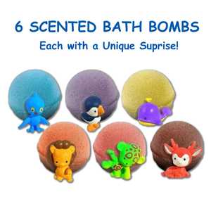 6 bombes de bain parfumées bio pour enfants avec des jouets surprise à l'intérieur, formes d'animaux mignons, huiles essentielles naturelles, bulles, soin du corps - Product Image 1