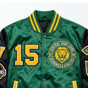 Veste universitaire en satin personnalisée en gros pour équipes, avec logos brodés inspirés de Detroit, style universitaire et collégial, vêtement d'extérieur pour l'hiver - Product Image 4