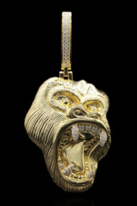 Colgante de Gorila Chapado en Oro de 18K con Ojos y Dientes de Diamante, Estilo Hiphop, Joyería para Hombre, Regalo - Product Image 1