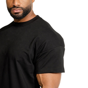 T-shirt en jersey de coton 100% respirant pour homme, noir, à manches courtes, col rond, couleur unie, coupe classique, longueur normale, décontracté - Product Image 5