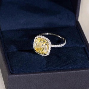 Fancy Yellow <b>Cushion</b> 6.5ct IGI Certified Lab Grown Diamond Engagement <b>Ring</b> 14K Yellow Gold Halo 0.5ct Side Diamonds VS+ Clarity - Product Image 4