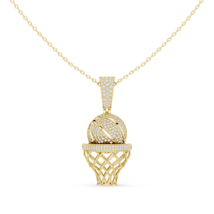 Colgante de Baloncesto de Oro Rosa de 14K con Diamante Cultivado en Laboratorio, Corte Brillante Redondo, Joyería Deportiva, Regalo - Product Image 1