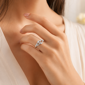 Twin Hearts Round Brilliant Cut Diamond Ring | White Gold Engagement Ring | Romantic Wedding Anniversary Fine Jewelry for Women - Product Image 2