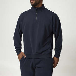 <b>Men's</b> Khaki Half-<b>Zip</b> Cotton Eco-Friendly Tracksuit Solid Color Casual Sweatshirt Pants Set Side <b>Pockets</b> Regular Fit Winter Wear - Product Image 3