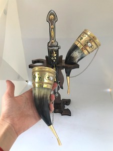Custom Molding Brass Pattern Viking Horn Beer Horn With Wooden Holding <b>Stand</b> For Bar Restaurant at Reasonable Price by UO INDIA - Product Image 5
