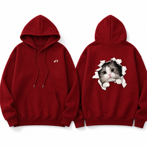 Women's Red Hoodies With Cat Print <b>Back</b> Design Casual Cotton Sweatshirt Regular Fit Autumn Winter <b>Drop</b> Shoulder Custom Logo OEM - Product Image 5