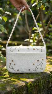 Sac fourre-tout en toile de coton brodé à la main pour femme, avec perles de rocaille, durable, écologique, rayé, sac à bandoulière, mode décontractée - Product Image 5