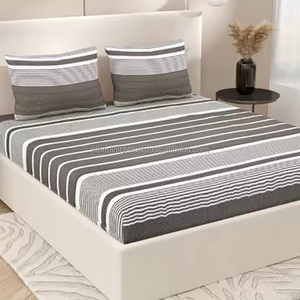 ผ้าปูที่นอนลายทางแบบยั่งยืนผ้าคลุมเตียงผ้าฝ้าย100% ผ้าปูเตียงสไตล์อินเดีย - Product Image 3