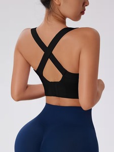 Women Criss <b>Cross</b> Sports Bra | High Impact Hook and Eye Back Closure Gym <b>Top</b> | Polyester Spandex Adjustable Workout Bralette - Product Image 3