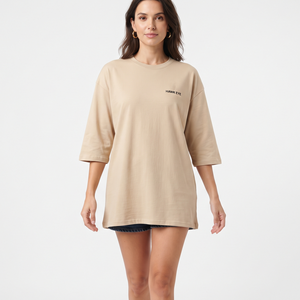 Breathable Women's Oversized Cotton Crew Neck Tee Longline Three Quarter Sleeve Relaxed Fit Custom Logo T Shirt - Product Image 1