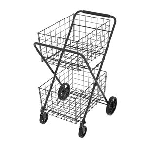 Chariot de courses pliable à 2 niveaux sur roues, chariot utilitaire à double panier avec rotation à 360 degrés - Product Image 5
