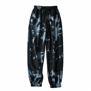 Pantalon de jogging tie-dye pour homme, taille élastique avec cordon de serrage, motif blanc et noir, léger en coton, idéal pour l'été, OEM - Product Image 6