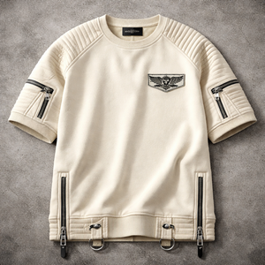 เสื้อยืดผู้ชายทรงสปอร์ต แบรนด์ Biker Zipper ผ้าแคนวาสคอตตอน 100% ย้อมเส้นด้าย เป็นมิตรต่อสิ่งแวดล้อม ระบายอากาศด้านหน้าได้ดี น้ำหนักผ้าหนา GSM ตัดเย็บแบบไหล่ตกตามสั่ง - Product Image 5