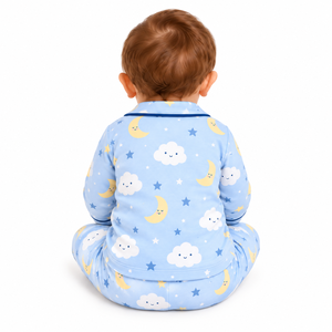 Conjunto de pijama con estampado de dibujos animados de estrellas y nubes azules para bebé, camisa de manga larga con botones, pantalones, ropa de dormir suave para bebés y niños pequeños - Product Image 6