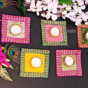 Bougie de support de lampe de thé artisanale bougie en tissu coloré pièces centrales de mariage bricolage fait à la main photophore artisanal - Product Image 1