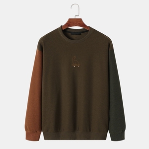 <b>Men</b> Solid Crewneck Sweatshirt Regular Fit Embroidered <b>Turtle</b> Design Knitted Pullover Casual Autumn Wear - Product Image 1