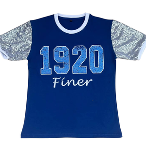 T-shirt à manches courtes pour femme Zeta Phi Beta, en coton bleu, avec sequins 1920, col rond, style Ringer - Product Image 2
