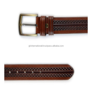 Ceinture d'outillage en cuir occidental pour hommes gaufré au design de tissage de panier personnalisé avec boucle à une broche en laiton massif - Product Image 1