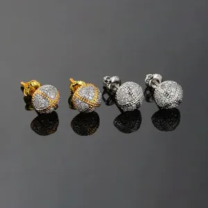 Boucles d'oreilles clous en argent 925 pour hommes, diamants Moissanite certifiés, chaîne à billes légère, style Hip Hop, bijoux de luxe - Product Image 1