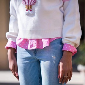 Pull en tricot pour femme à manches longues, style preppy personnalisé de haute qualité, avec broderie de patch en chenille motif ours, pour l'hiver - Product Image 4