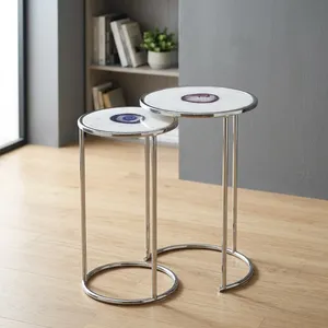 Modern <b>Marble</b> <b>Top</b> Nesting <b>Side</b> <b>Tables</b> with Metal Frame for Living Room Furniture - Product Image 2