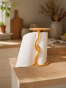 Wooden Paper Towel Holder Standing Round Minimalist <b>Kitchen</b> <b>Storage</b> <b>Rack</b> Durable Cleaning Supplies Organizer - Product Image 4