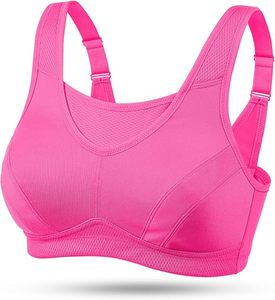 Women's <b>Pink</b> Racerback Sports Bra Scoop Neck Medium Support Breathable Mesh Fitness Workout Yoga Top Seamless Solid Style - Product Image 1