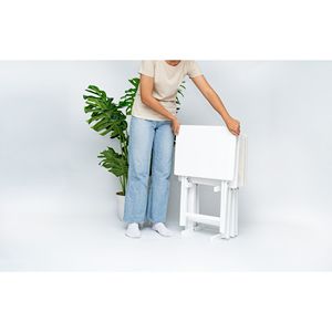 Modern Minimalist 4-Piece White Rubberwood <b>Folding</b> TV <b>Tray</b> <b>Table</b> Set with Storage Rack for Home Office - Product Image 2