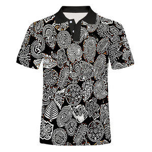 Short Sleeve <b>Polo</b> Shirt With Paisley Pattern Printed Woven Casual Design Regular Fit Black <b>White</b> Color - Product Image 1