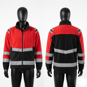 High Visibility Orange Polar <b>Fleece</b> <b>Work</b> Jacket 320 GSM Reflective Panel Safety Custom Embroidery - Product Image 5