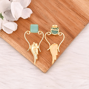 Handmade Gold Plated Green Cat's Eye Gemstone Brass Earrings Trendy Fashion <b>Statement</b> Jewelry for Women - Product Image 5