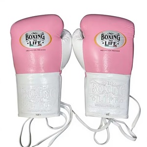 No Boxing No Life <b>Lace</b>-Up Training Gloves <b>Pink</b> White Leather Full Finger Adult Boxing Gear - Product Image 5
