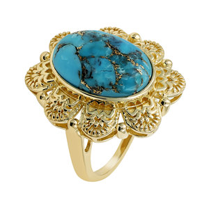 GOURIK Women's Vintage Oval Natural <b>Turquoise</b> 925 Sterling Silver Gold Plated Bezel Setting Hypoallergenic 18x12mm Wedding <b>Ring</b> - Product Image 1