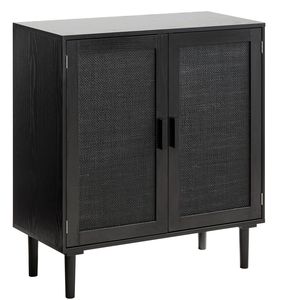 Mobile Antico in Rattan con 2 Ante Magnetiche e Ripiani Regolabili, Gambe in Legno - Product Image 1