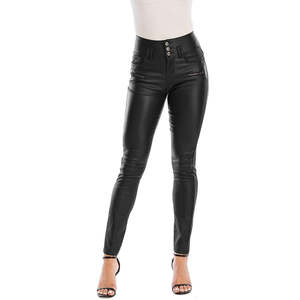 Pantalon en cuir véritable taille haute élégant pour femmes, idéal pour les marques de mode – Pantalon en cuir noir taille haute en cuir véritable - Product Image 1
