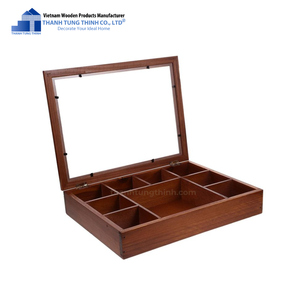 Caja de café de madera Thanh Tung Thinh con tapa de vidrio, organizador de almacenamiento rectangular hecho a mano para café y té, Vietnam - Product Image 1