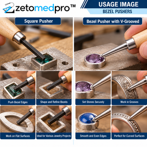 Poussoir carré et poussoir à rainure en V 4,9 pouces en acier inoxydable avec manche en bois, outil de sertissage de bijoux DIY ZETOMEDPRO - Product Image 5