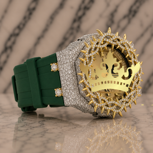 Reloj de Moissanita de Alta Gama para Hombre, Esfera Dorada, Correa Verde, Reloj de Lujo - Product Image 2