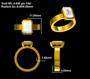 Bague de fiançailles de luxe solitaire SATVIK RATNA 3 carats, diamant de laboratoire taille Radiant certifié IGI, or 14 carats, largeur 4 mm, style Cigar Band - Product Image 5
