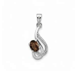 Pendentif tendance en argent sterling plaqué rhodium avec quartz fumé ovale – Fait main, cadeau minimaliste POUR ELLE - Product Image 2