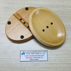 Porte-savon en bois avec trous de drainage, finition naturelle, design simple, 2 pièces, fabriqué au Vietnam - Product Image 6