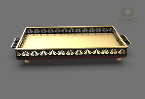 Plateau de service rectangulaire en acier inoxydable poli, luxueux et écologique, avec poignées, design décoratif pour table - Product Image 6