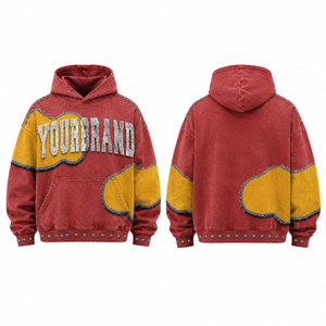 Sudadera con Capucha Oversize para Hombre YOURBRAND, Diseño de Parches Rojos y Amarillos, Estilo Urbano, Algodón French Terry, Bolsillo Canguro, Otoño - Product Image 1