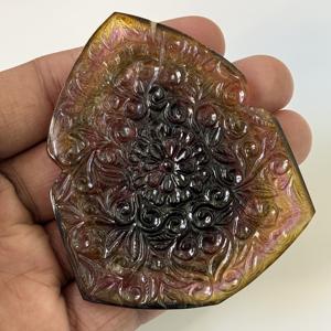 จี้หินทัวร์มาลีนหลากสีธรรมชาติแกะสลักลายดอกไม้แมนดาลา หินทัวร์มาลีนแกะสลักสำหรับทำเครื่องประดับ ขายส่ง - Product Image 4